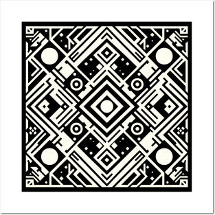 Retro Minimalistic Black and White Geometric Pattern Posters and Art